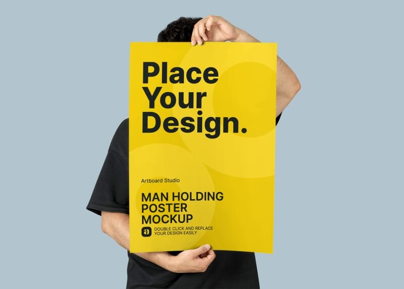 Discover 2 holding poster mockup designs on dribbble. Man Holding Poster Flyer Mockup Template