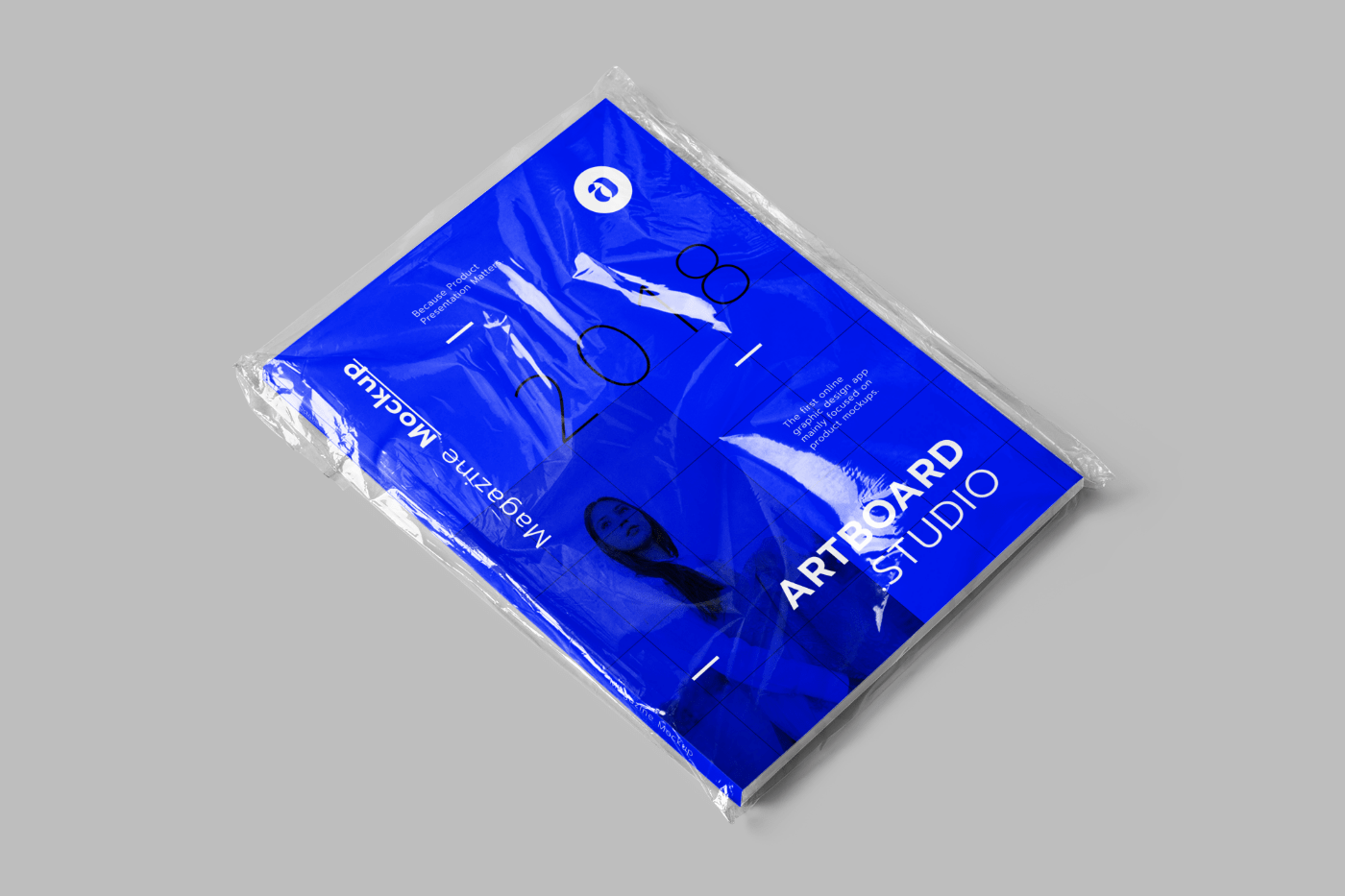 Transparent plastic wrap texture mockup . Free Magazine Cover Mockup Scene