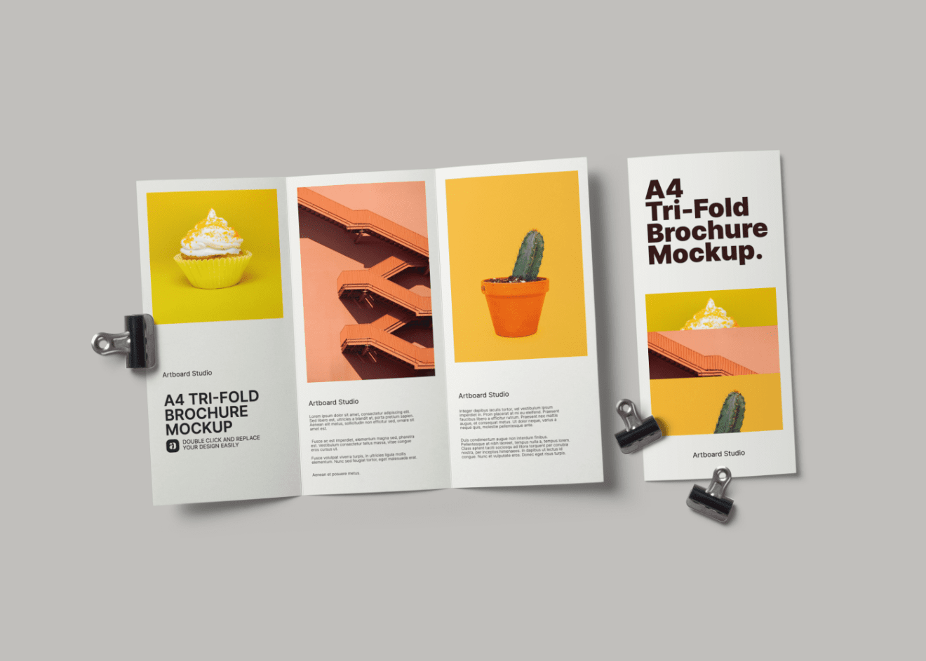 Create awesome mockups without any graphic software. A4 Tri Fold Brochure Mockup Template