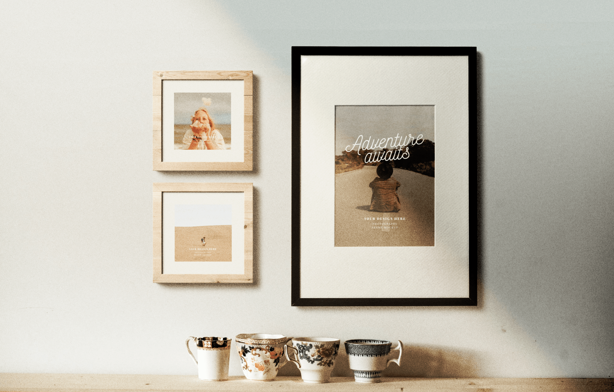 The best free poster mockups: Free Photo Frames On The Wall Mockup Scene