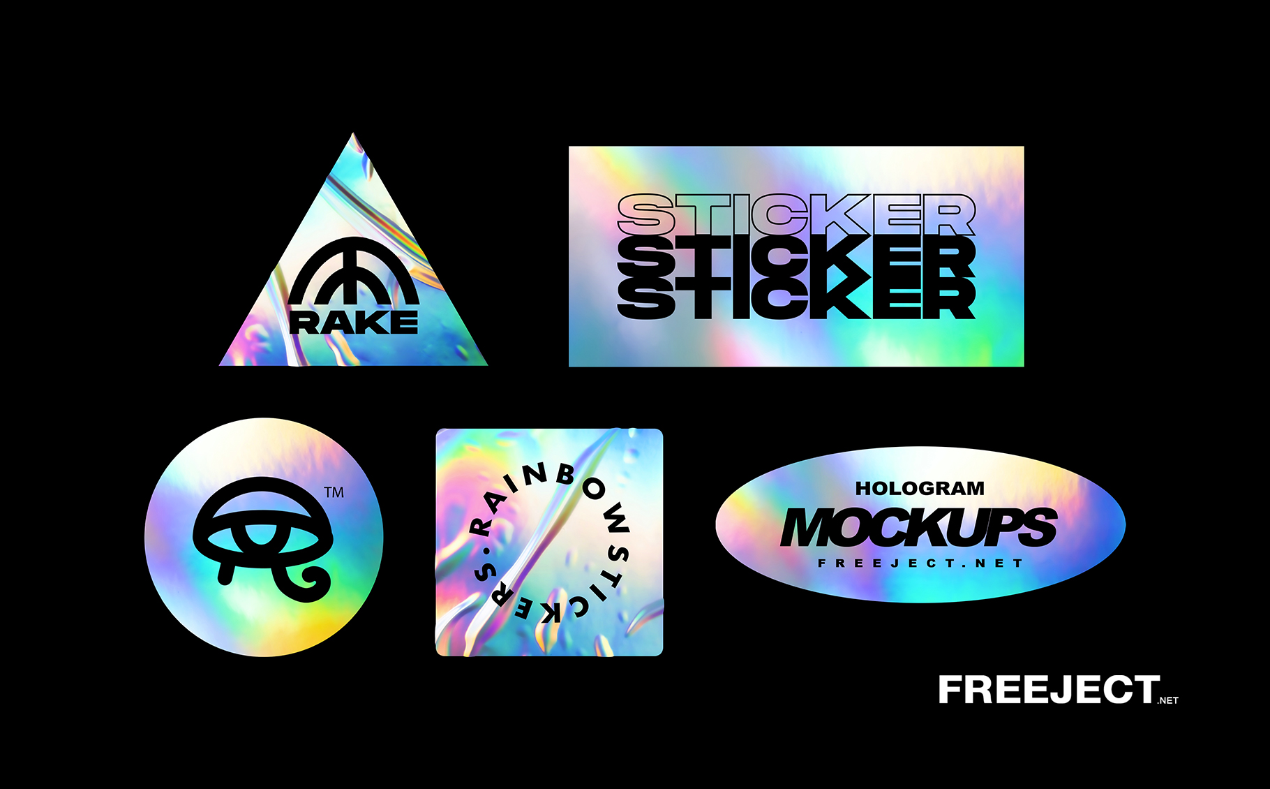 Download decals stickers mockup set. Free 5 Holographic Rainbow Foil Sticker Mockups Psd File